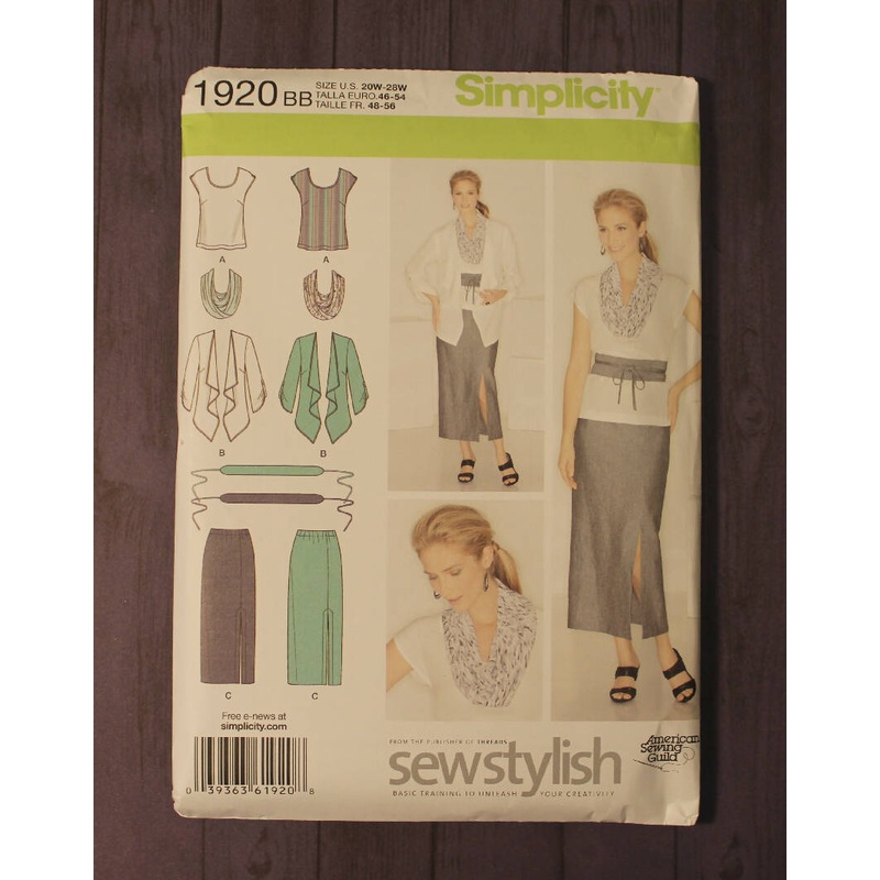 Simplicity 1920 Womens Skirt, Top, Jacket, Scarf, and Belt