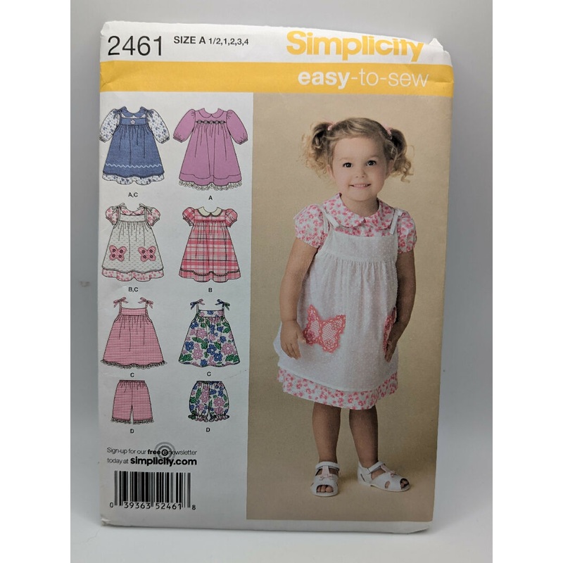 Simplicity 2461 Easy-to-Sew Child's Dress, Pinafore & Shorts Pattern Sizes 1/2-4