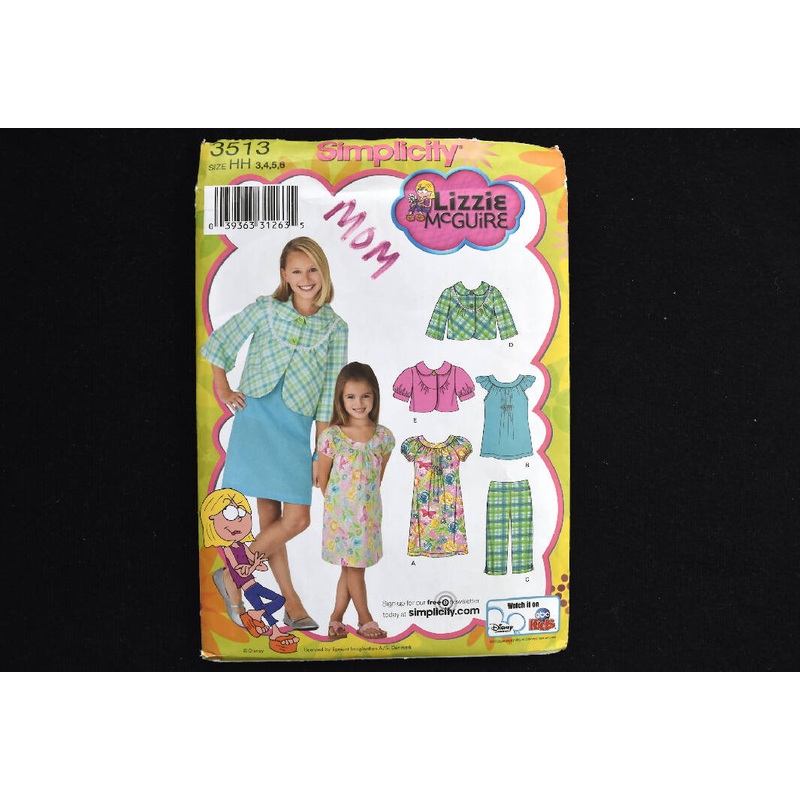 Simplicity 3513 Child AND Girls Dress, Top, Capri Pants, Jacket Sewing Pattern UNCUT - Sizes 3, 4 , 5 , 6 - Lizzy McGuire