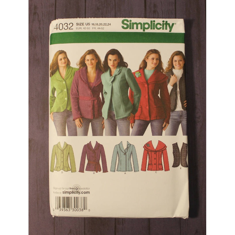 Simplicity 4032 Misses Jackets and Vest