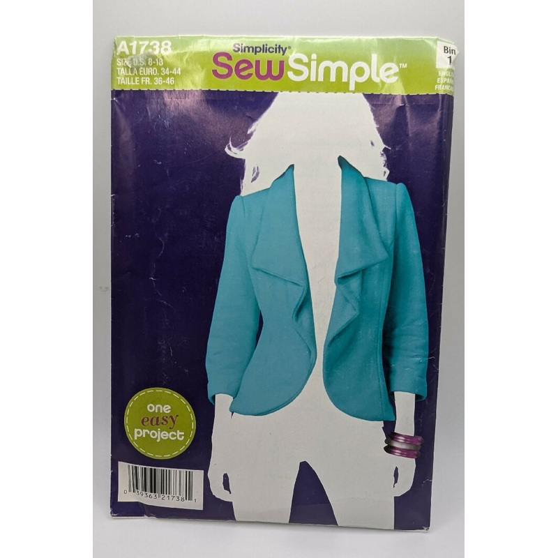 Simplicity A1738 Sew Simple Misses' Open Jacket Pattern Sizes 8-18