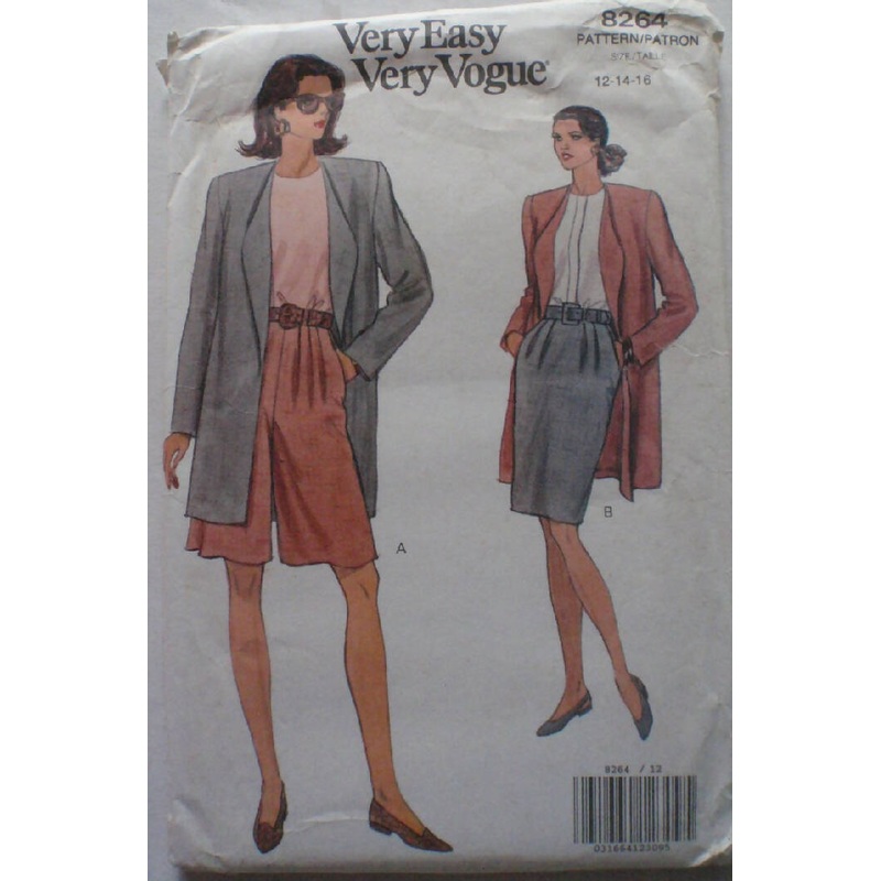 Very Easy Very Vogue 8264 - Misses Jacket, Skirt and Shorts - Size 12-14-16, Bust 34-38, Uncut