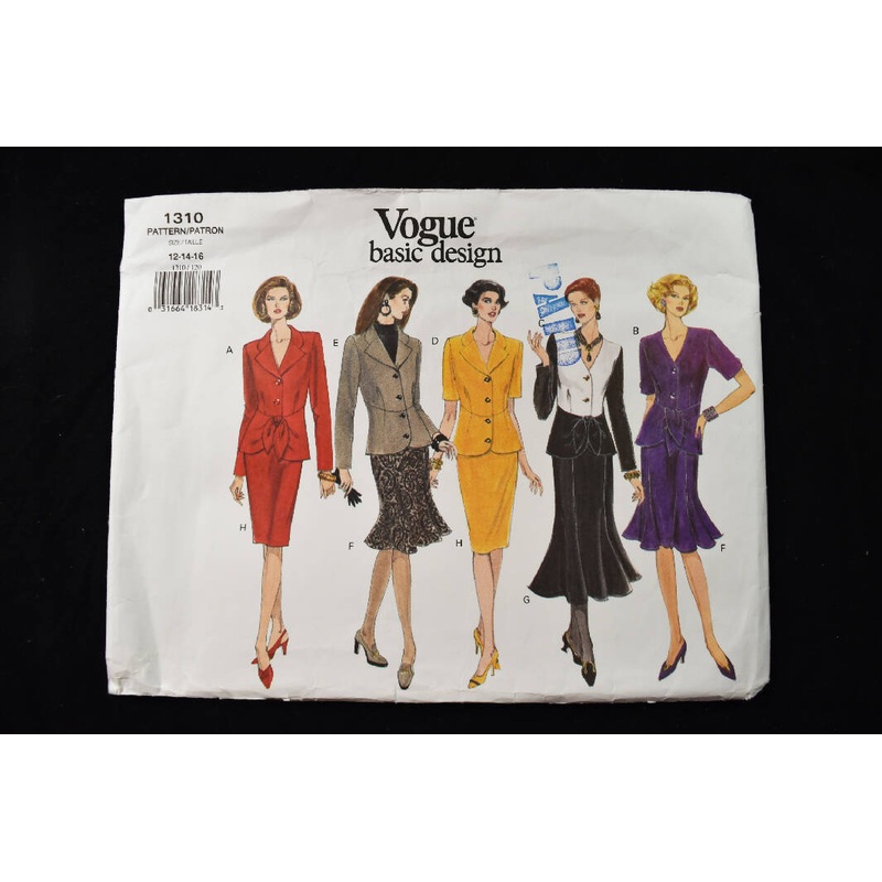 Vintage 1990s Vogue 1310 Misses Top Jacket, Skirt UNCUT Sewing Pattern - Size 12 14 16 - "Basic Design"