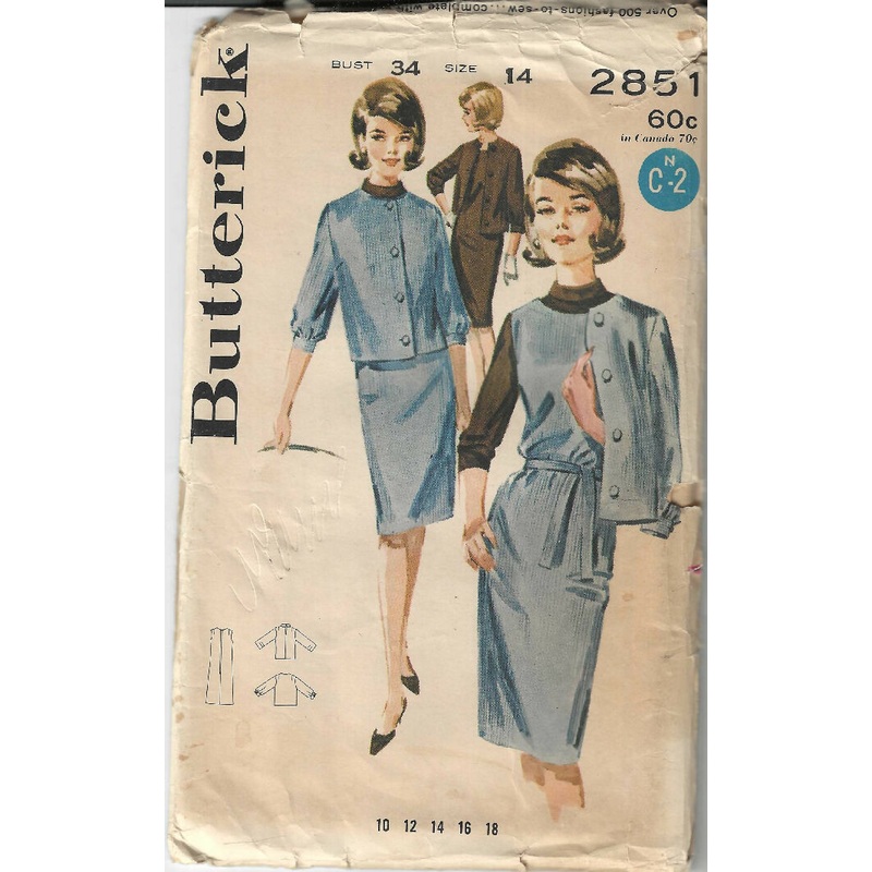 Vintage Butterick pattern #2851, jumper jacket, miss size 14 -1960's - uncut