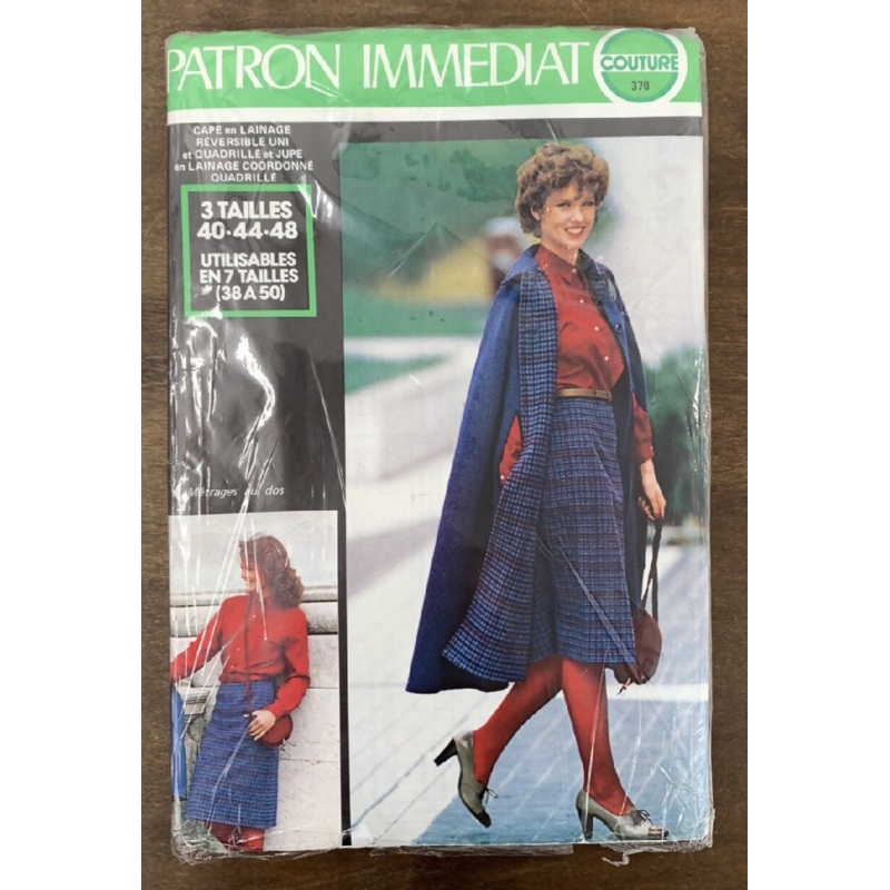 Vintage Patron Immediat French Sewing Pattern 80s Cape & Skirt Factory Folded Sz 48