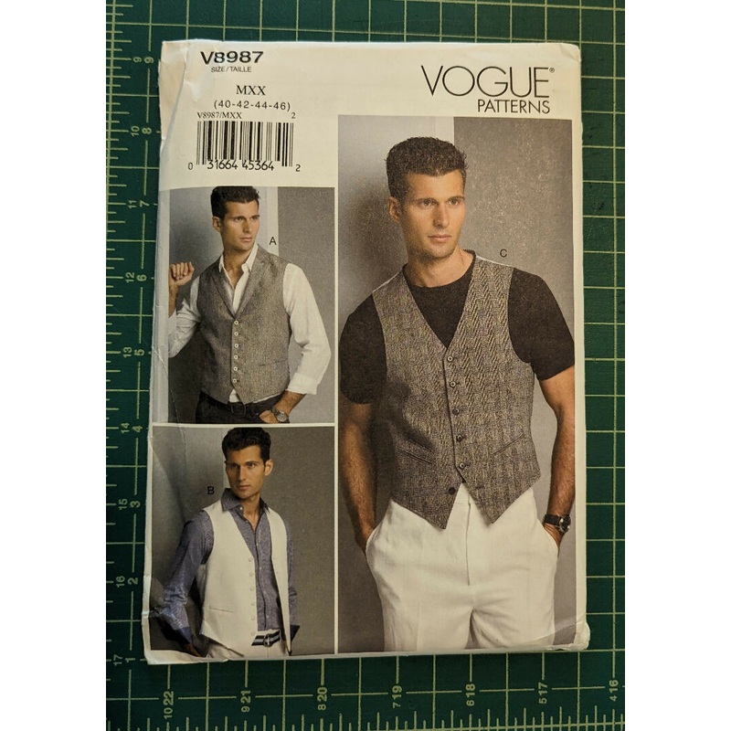 Vogue 8987 Men's Vest Sewing Pattern Sizes 40-46
