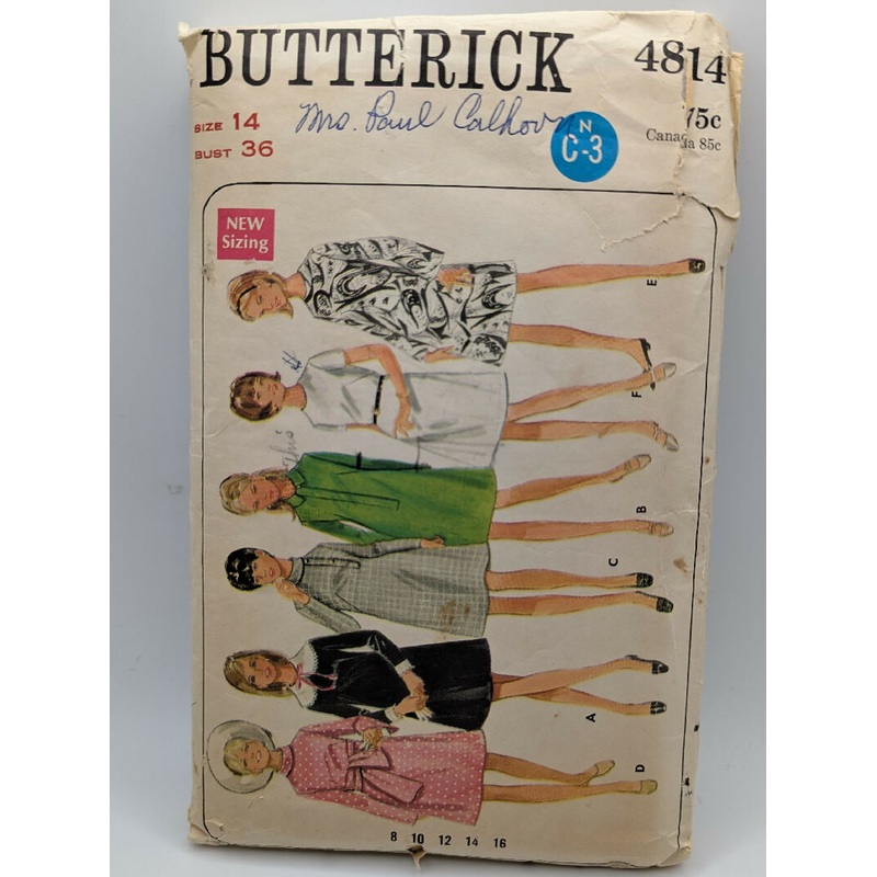 VTG Butterick 4814 Misses' One Piece Shift Dress Pattern Size 14 - Cut
