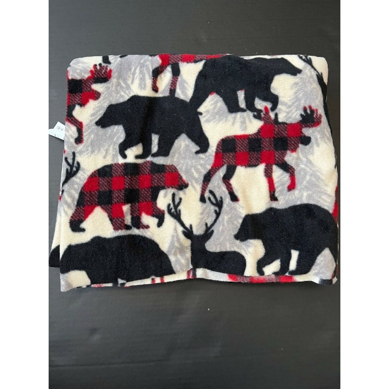 1.25 Yards Fleece Fabric Red Reindeer Black Anti-Pill Animal Cabin Farmhouse
