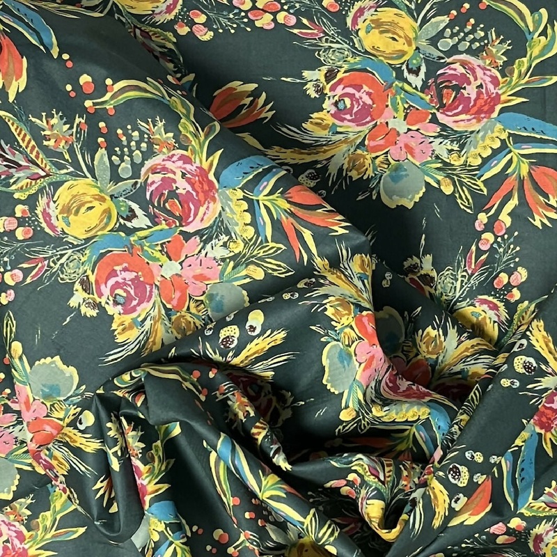 Art Gallery Fabrics Floral on Green Background Cotton Voile - Yardage