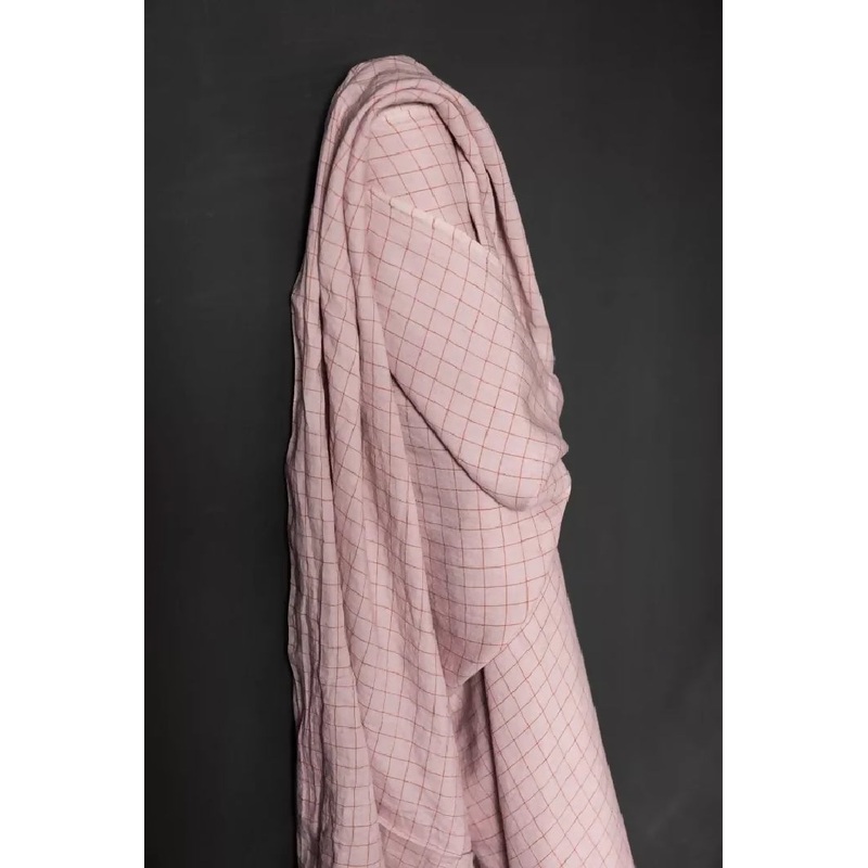 Bertie pale pink/orange check linen - 1.5 meters