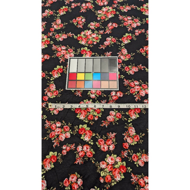 Black/Pink Floral Print Cotton Jersey Knit Fabric REMNANT 21"W - 2 1/4 yds+