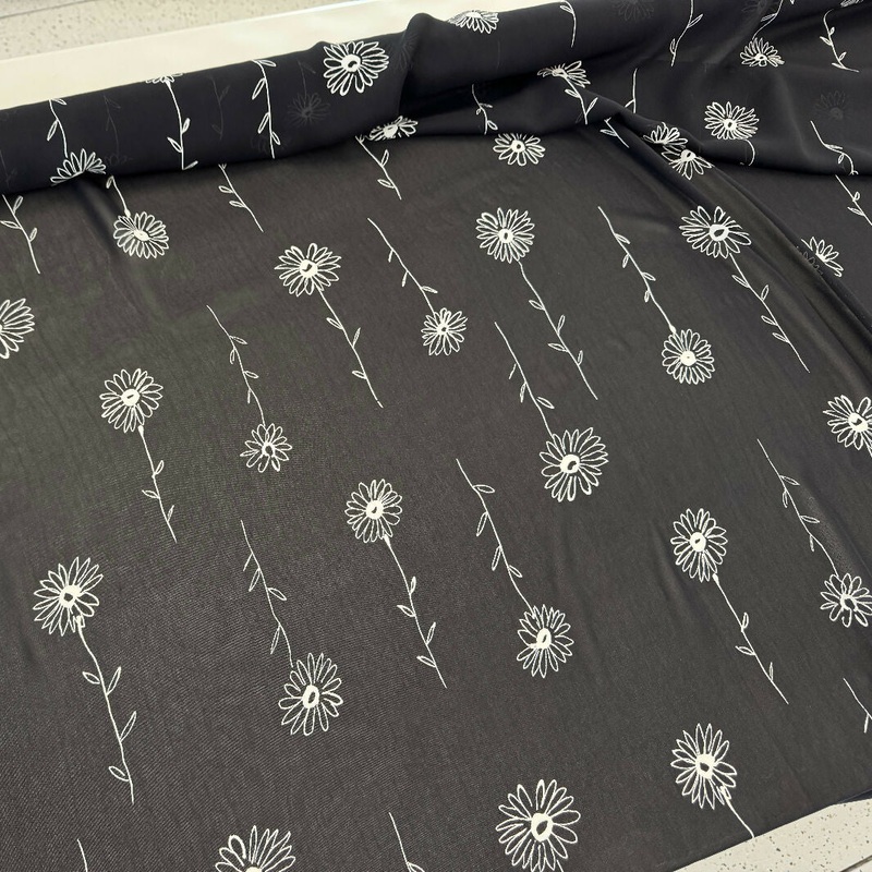 Black with White Print Rayon Woven - Yardage