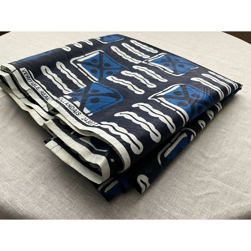 Navy Waxed Cotton / Batik / Ankara Fabric, Two Yards