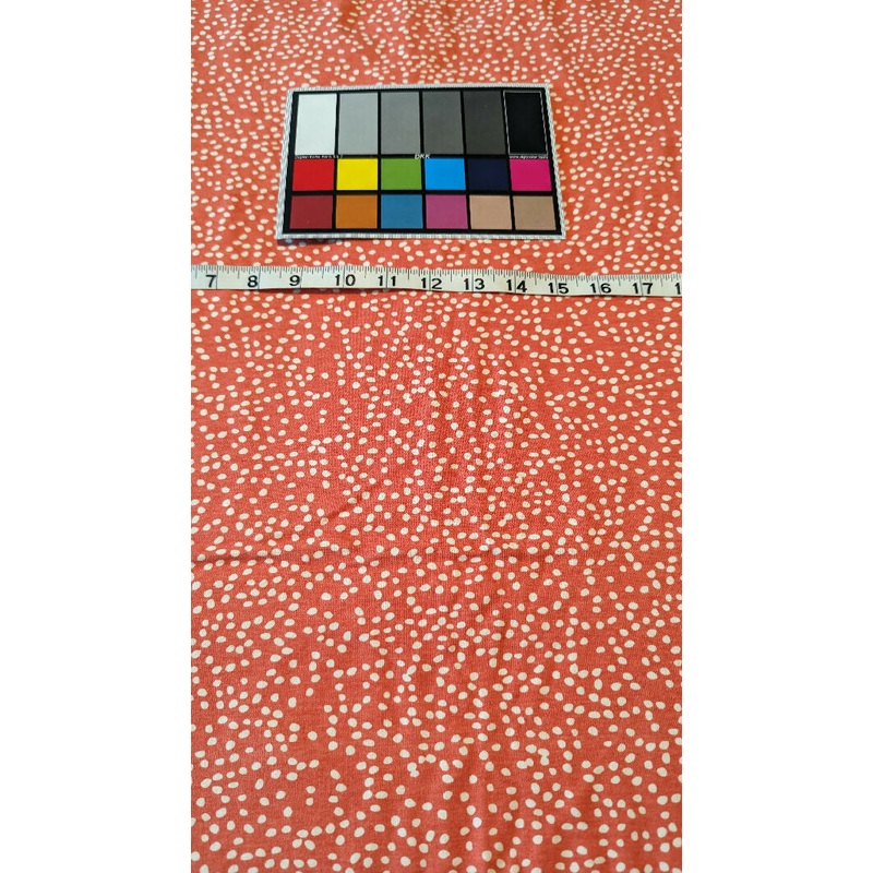 Peach Orange White Abstract Polka Dot Jersey Knit Fabric 46"W x 35"L