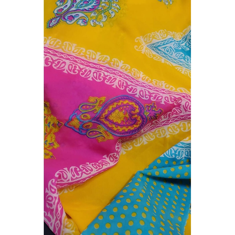 Sheer Colorful Georgette Crepe in Asian Motif