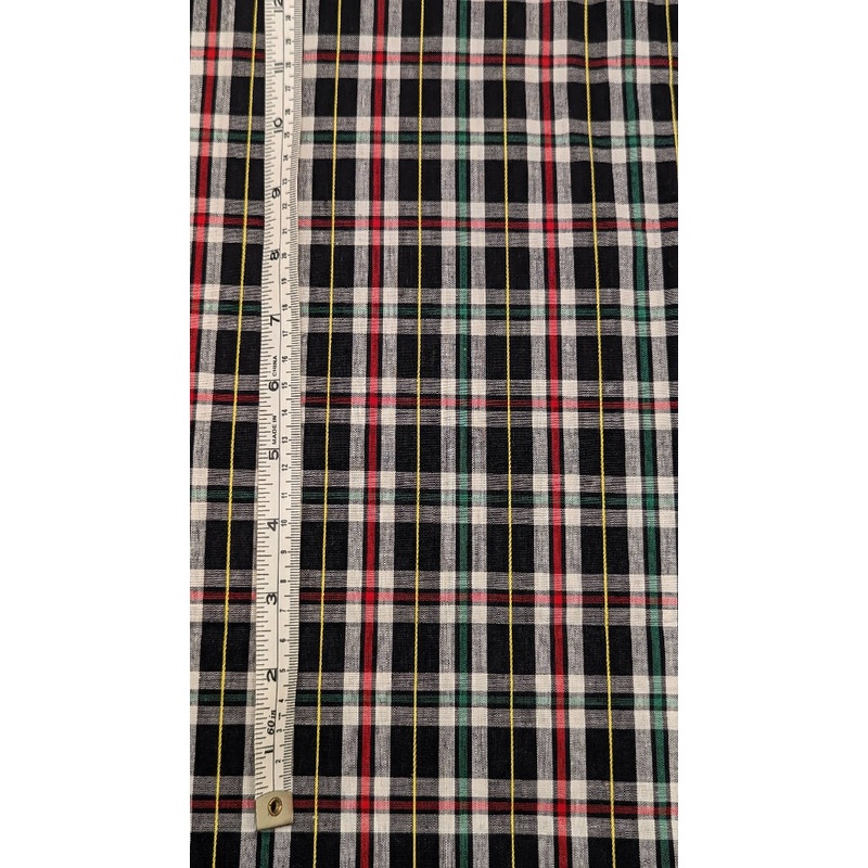 Vintage Black/White Plaid Shirting Fabric 36"W - 3.5 yards plus