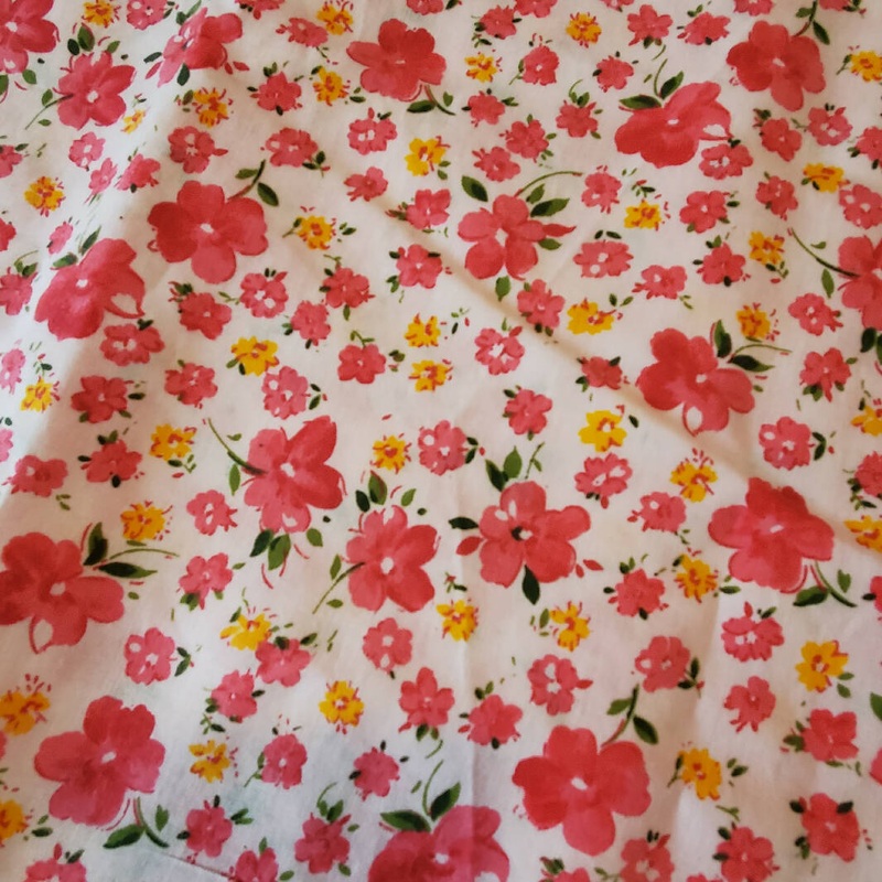 Vintage Cotton 1 1/4 yd x 21"Fabric floral pattern dk pink on light pink background