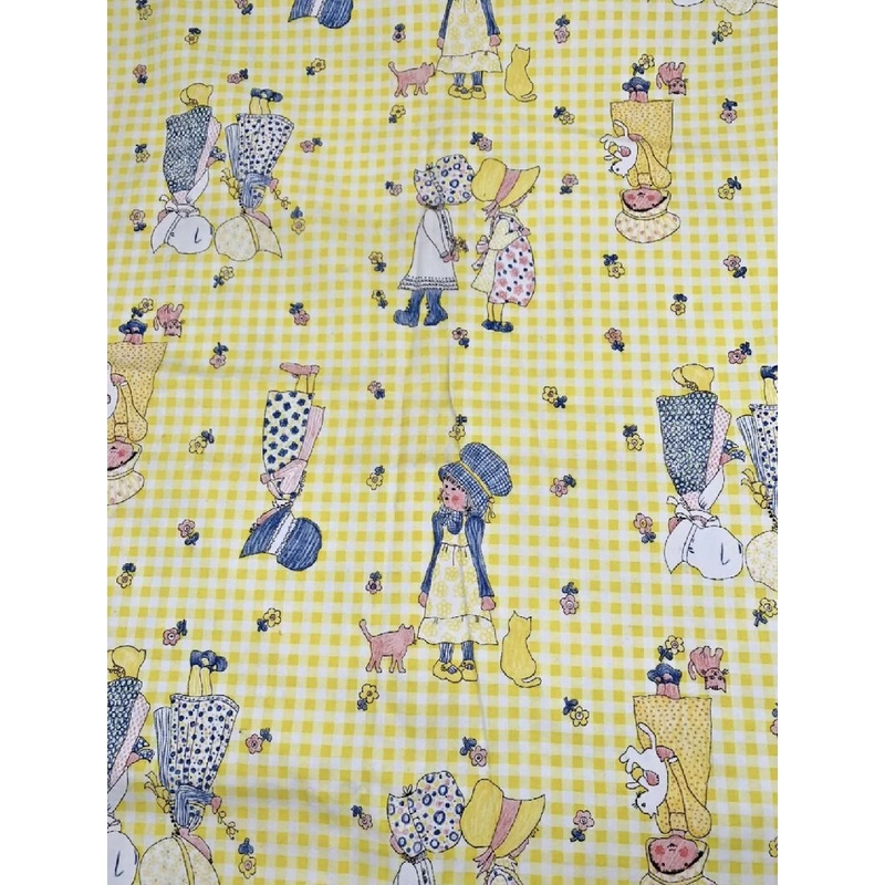 Vintage Holly Hobbie Fabric Gingham Yellow Check Prairie Bonnet 1y + 13"x44" Twill