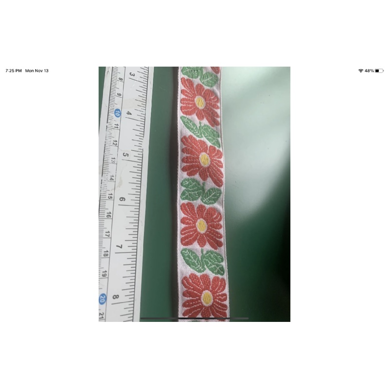 Vintage Mod Floral Embroidered Ribbon 6 Yards X 1.5 Wide