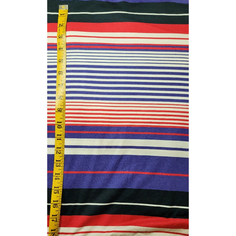 Violet, Red, Off-White and black striped Rayon/Lycra Jersey Knit 3 yds