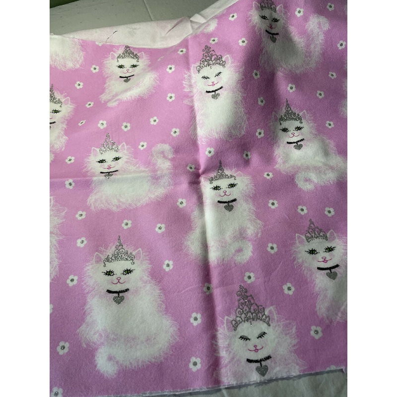 White kitties pink flannel fabric
