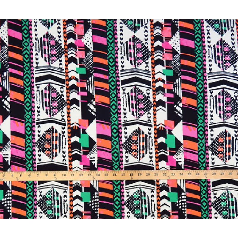 2.5 yds - Stylized Tribal Stripe - Rayon Knit