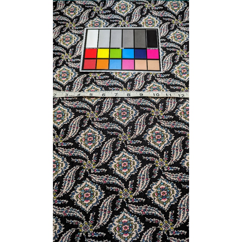 Black Multicolor Floral Pinwheels Print Double Brushed Polyester Knit Fabric 72"W - 2 yds