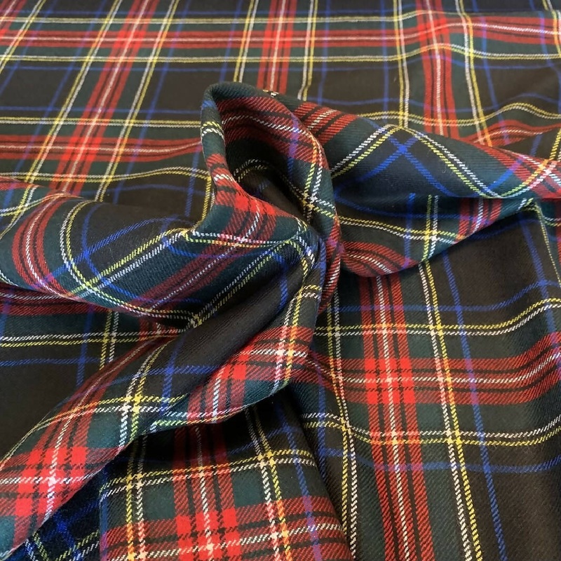Black, Red, and Green Wool Tartan Woven - Yardage