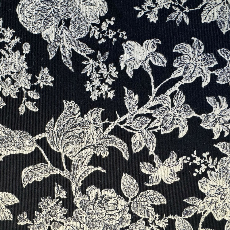 Black & Tan Floral Pattern Print Natural-Synthetic Blend Woven - Yardage