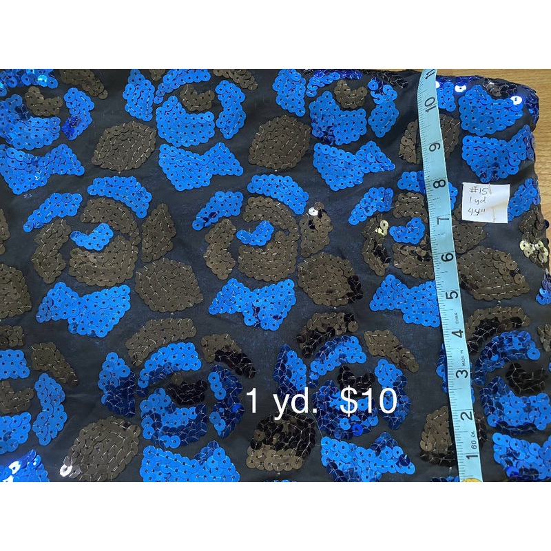 Blue/black sequin roses on sheer