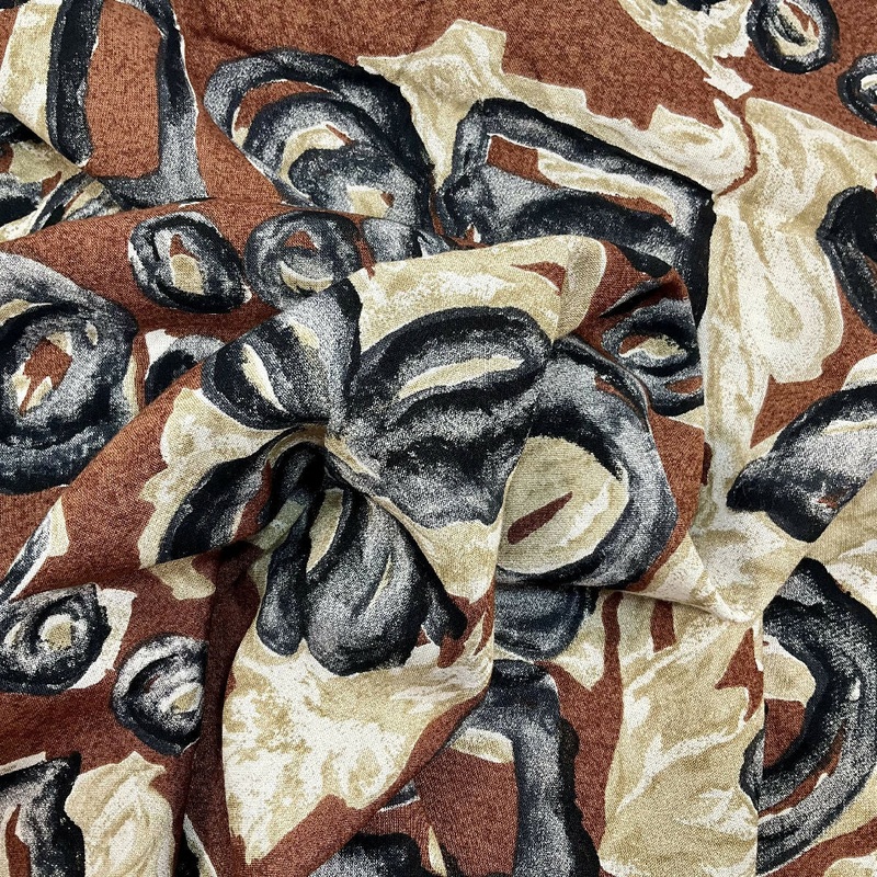 Brown Abstract Rayon Challis  2 7/8 yds