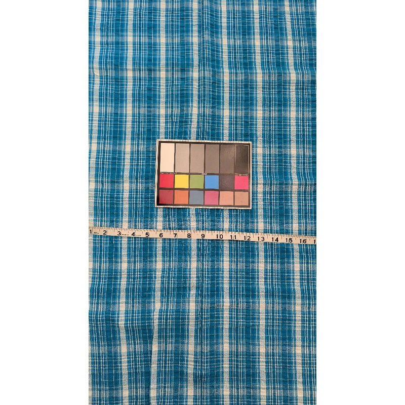Dark Aqua/White Plaid Textured Woven Fabric 44"W - 2 1/2 yds+