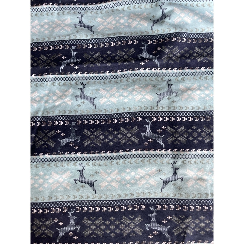 Mint and Navy Reindeer Winter stripe flannel 1 yard