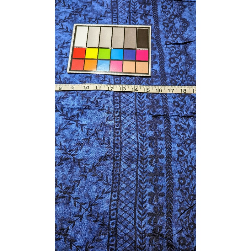Mottled Blue Garden Trellis Border Print Rayon Challis Woven Fabric 58"W - 1 1/4 yd