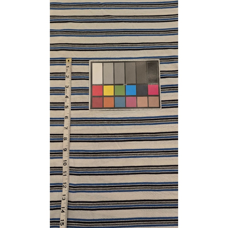 Off White/Heather Gray/Slate Blue/Black Striped Light Weight Sweater Knit Fabric 62"W - 1 3/4 yds
