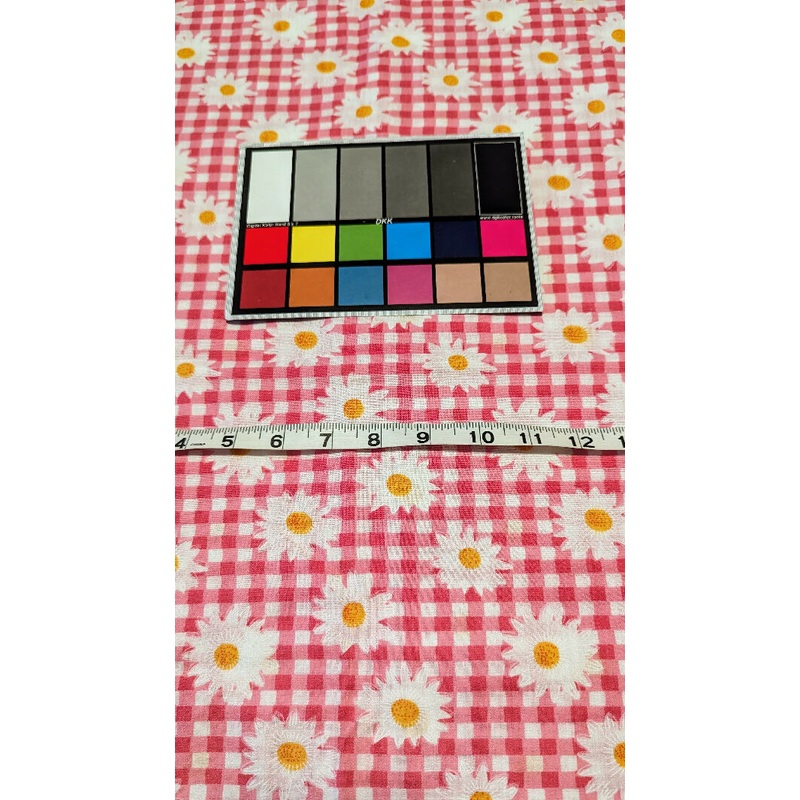 Pink/White Gingham & Daisy Print Cotton Woven Fabric 44"W - 2 yds