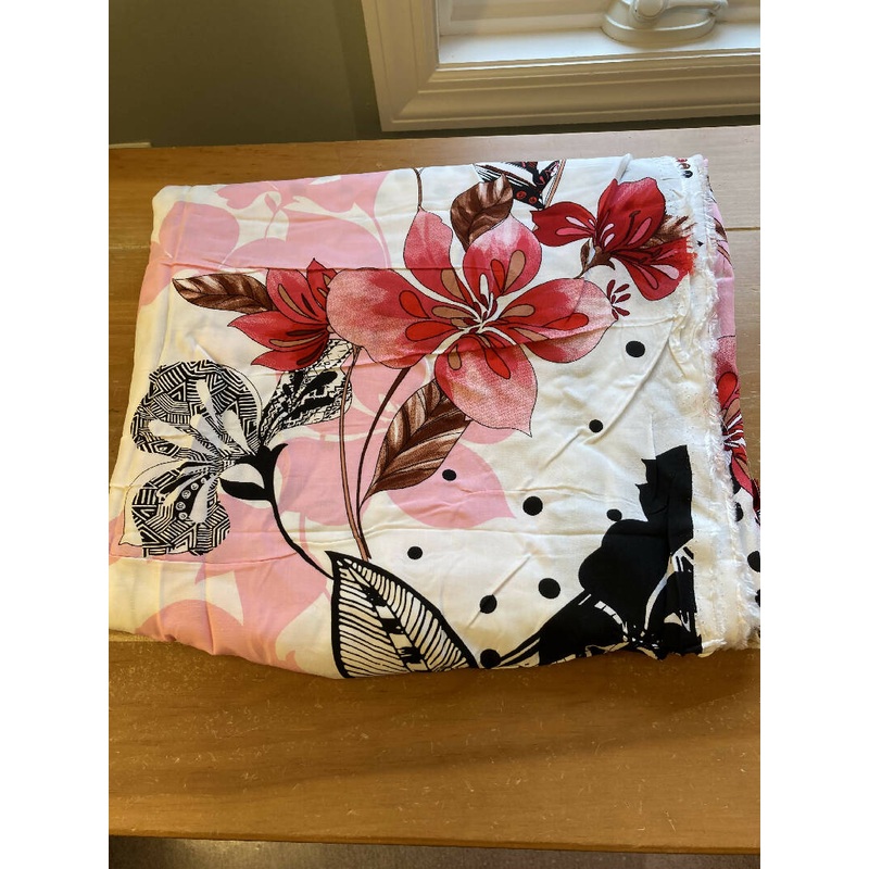 Rayon Poplin Vanilla Fabric With Mixed Floral Print 2.3 yards
