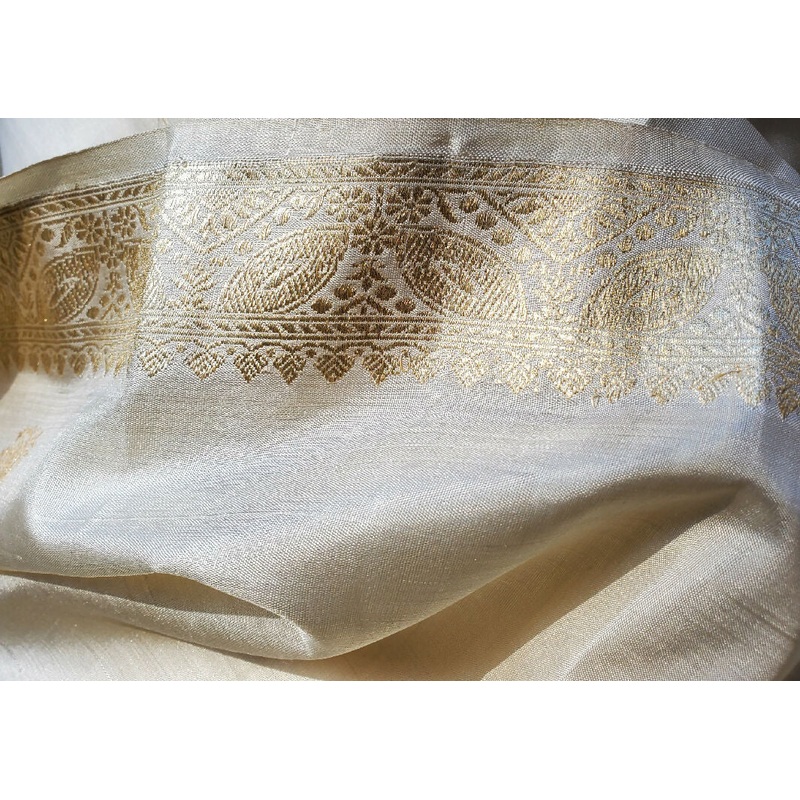 Vintage Ecru & Gold Silk Saree Remnant