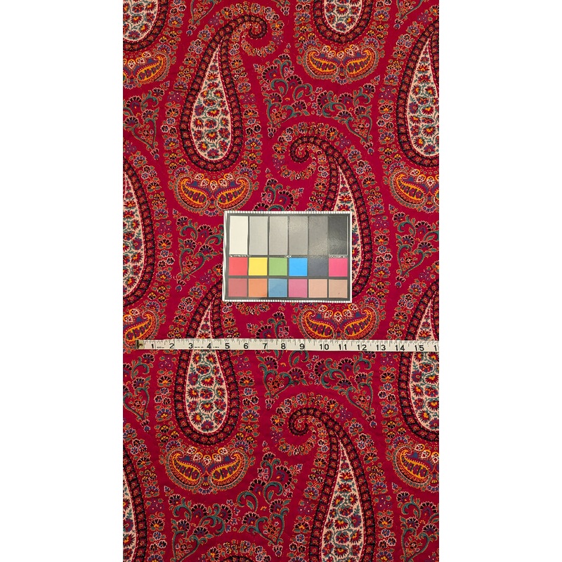 VTG Brick Red Paisley Print Pre-Quilted Woven Fabric 44"W - 3 1/4 yds+