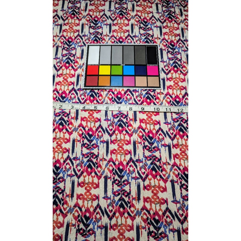 White Multicolor Tribal Glyphs Print Rayon Spandex Jersey Knit Fabric 58"W - 1 3/4 yd+