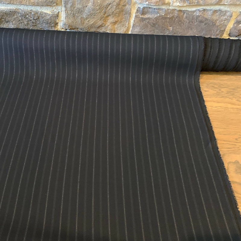 Black Suiting with White and Blue Pin Stripes - Yardage