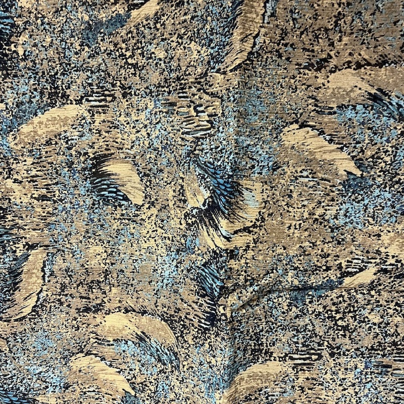 Blues and Tan Silk Chiffon - 1.75 Yds