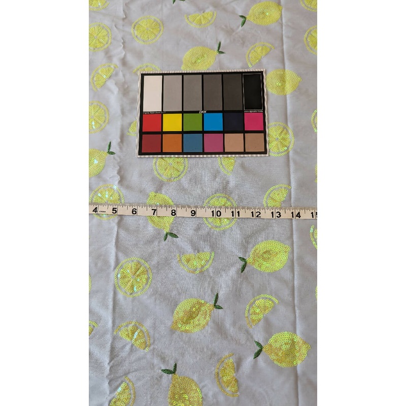 Pale Blue w/ Sequined & Embroidered Lemon Appliques Cotton Woven Shirting 60"W - 5 yds
