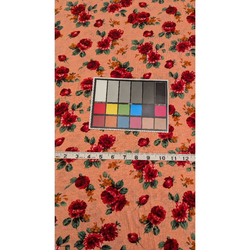 Salmon Pink/Red Floral Print Cotton Jersey 55"W - 1 1/2 yd
